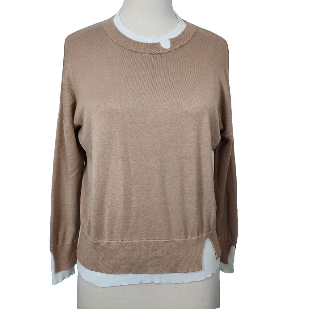 Sweet Romeo Sweater Pullover Stretch Womens Size XS Lagenlook Beige White